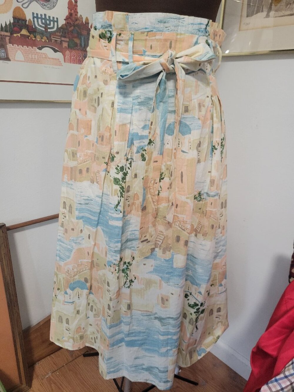 Vintage 80's Print Holiday/Greek Villages Skirt Size S